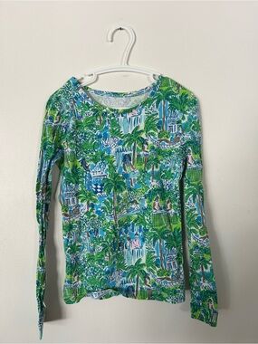 Lilly Pulitzer Girl’s Blue/Green Tropical Print Top Size 8
